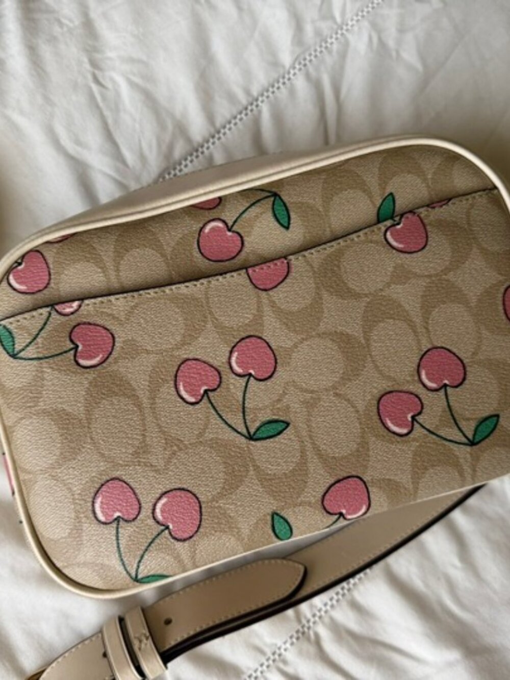 Coach Signature Cherry Print Crossbody Camera Bag Beige Pink - Picture 2 of 3
